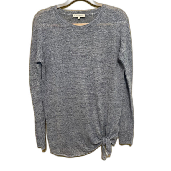 White + Warren Slub Linen Tie Front Sweater Womens Medium Blue Coastal Beach - Picture 1 of 7